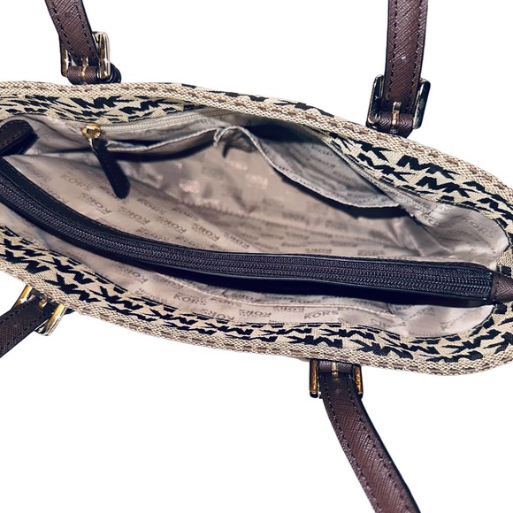 Michael Kors - Jet Set MK Signature Beige Jacquard Tote Bag - Picture 10 of 11